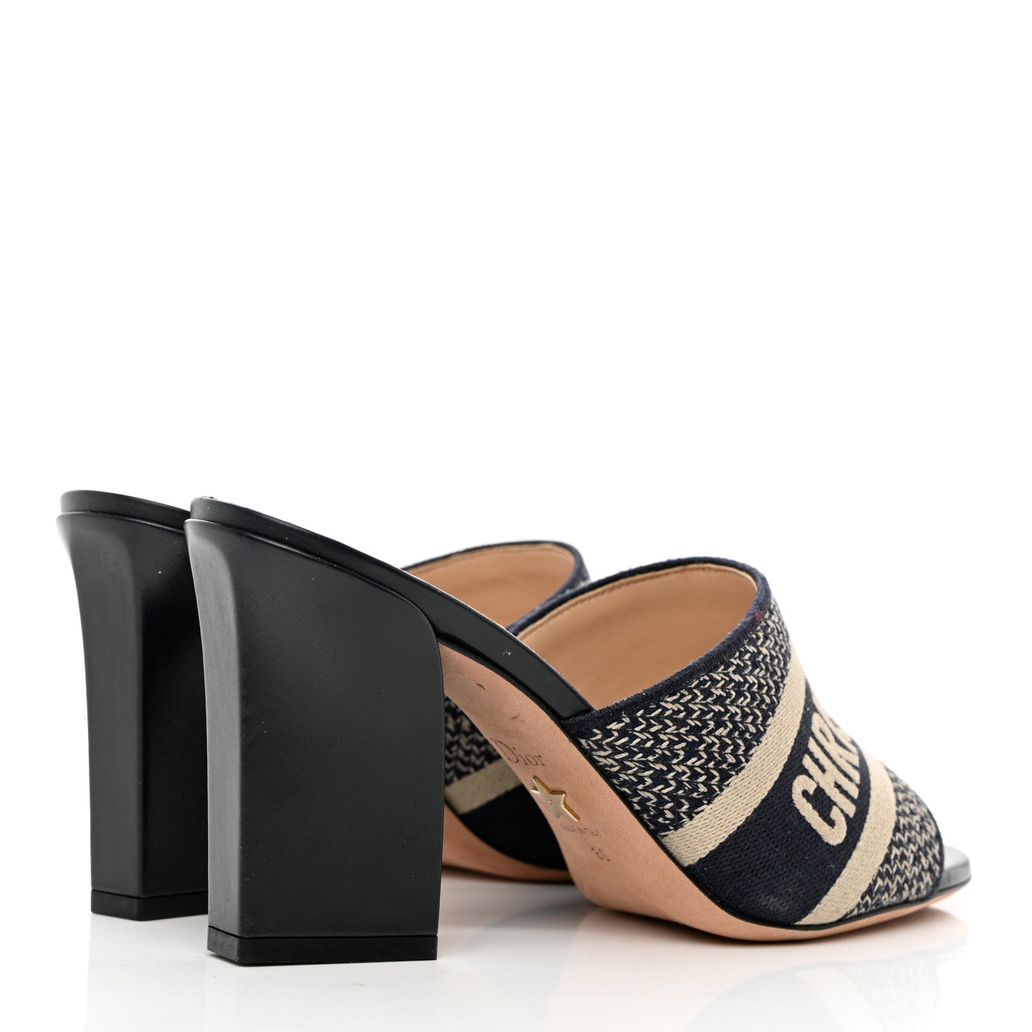 Cotton Embroidered Dway 85mm Slide Sandals 38 Deep Blue