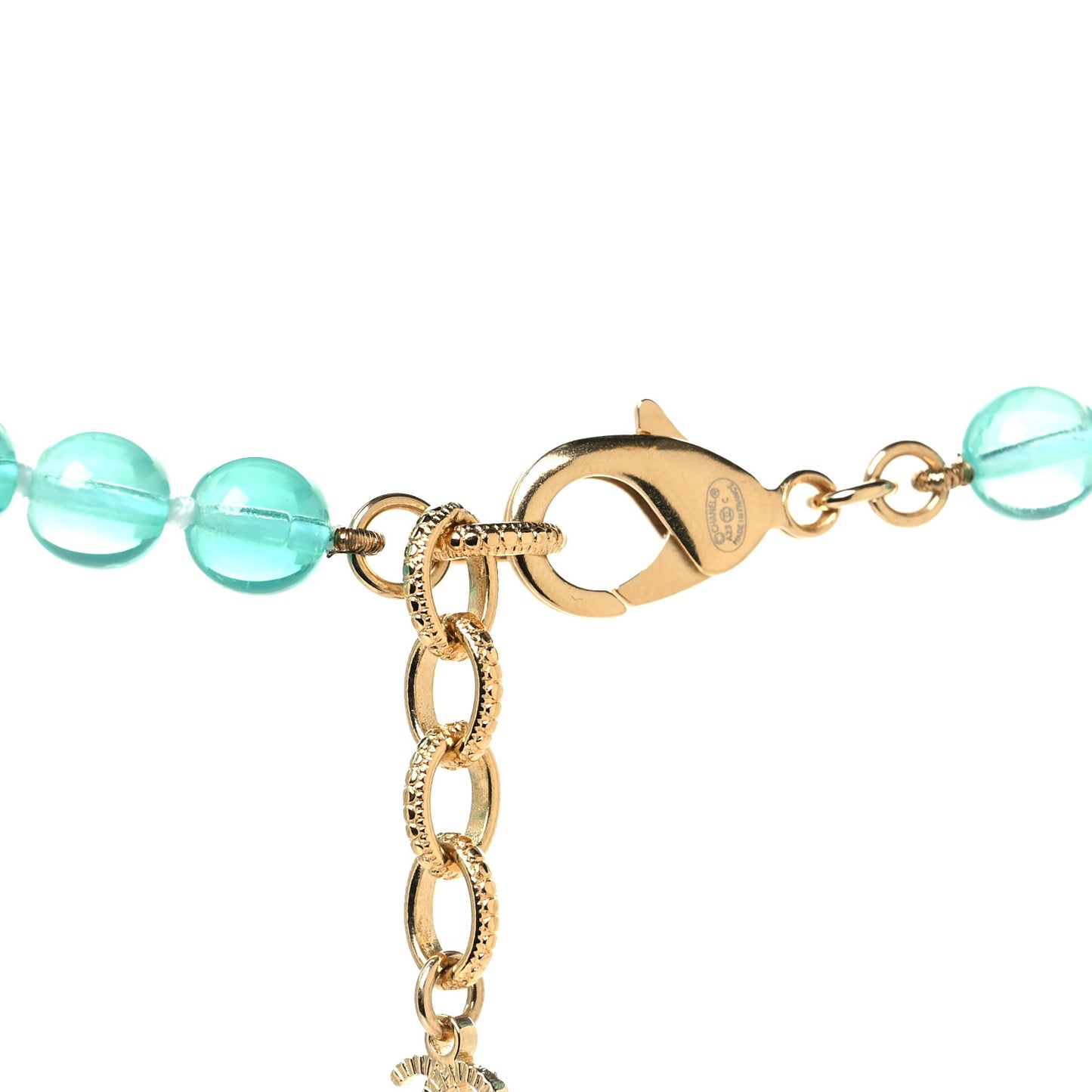 Crystal Stone CC Long Necklace Blue Gold