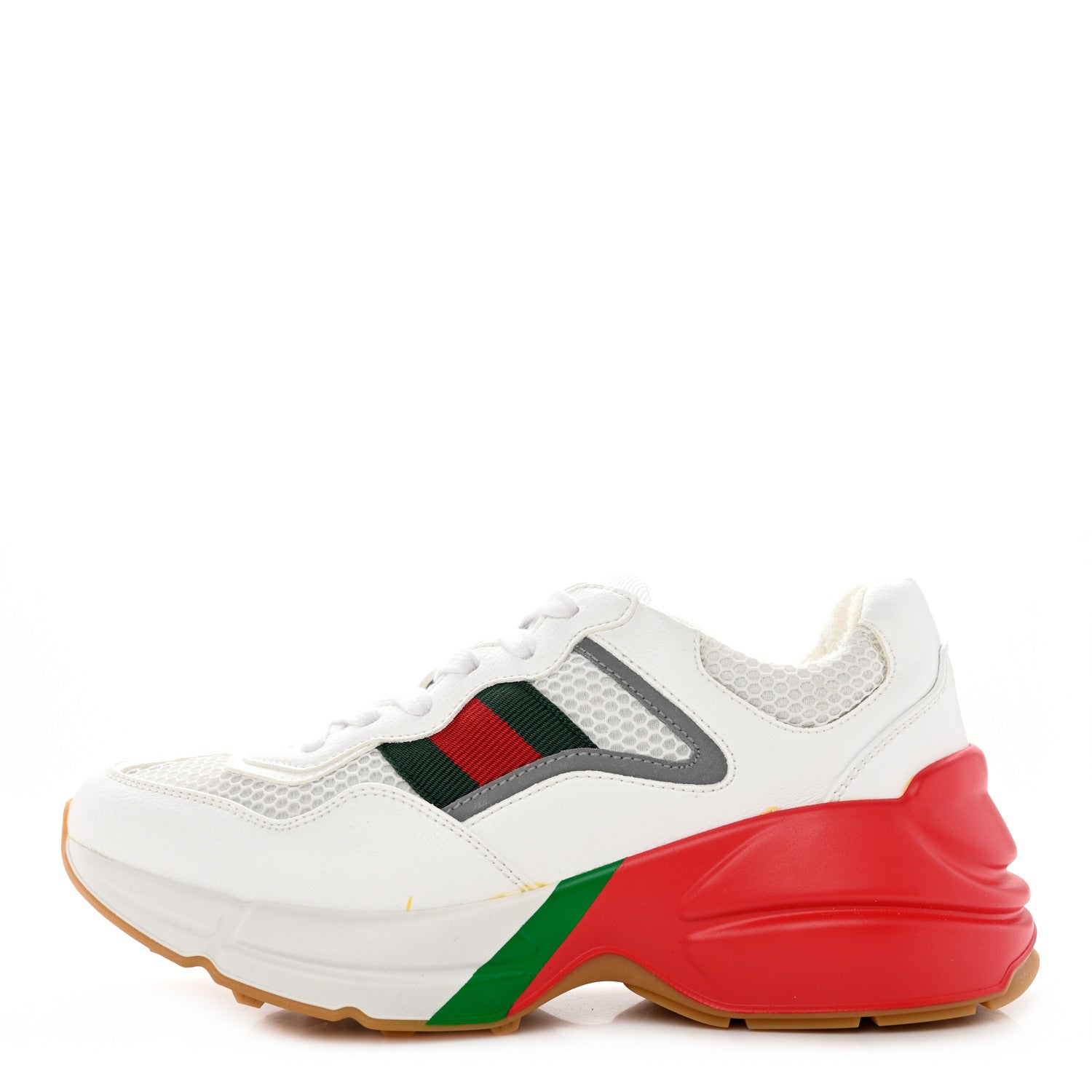 Gucci Lavaredo Eco Fabric Mesh Web Womens Rhyton Reflective Sneakers 36.5 Great White Green Red Silver 1 of 12