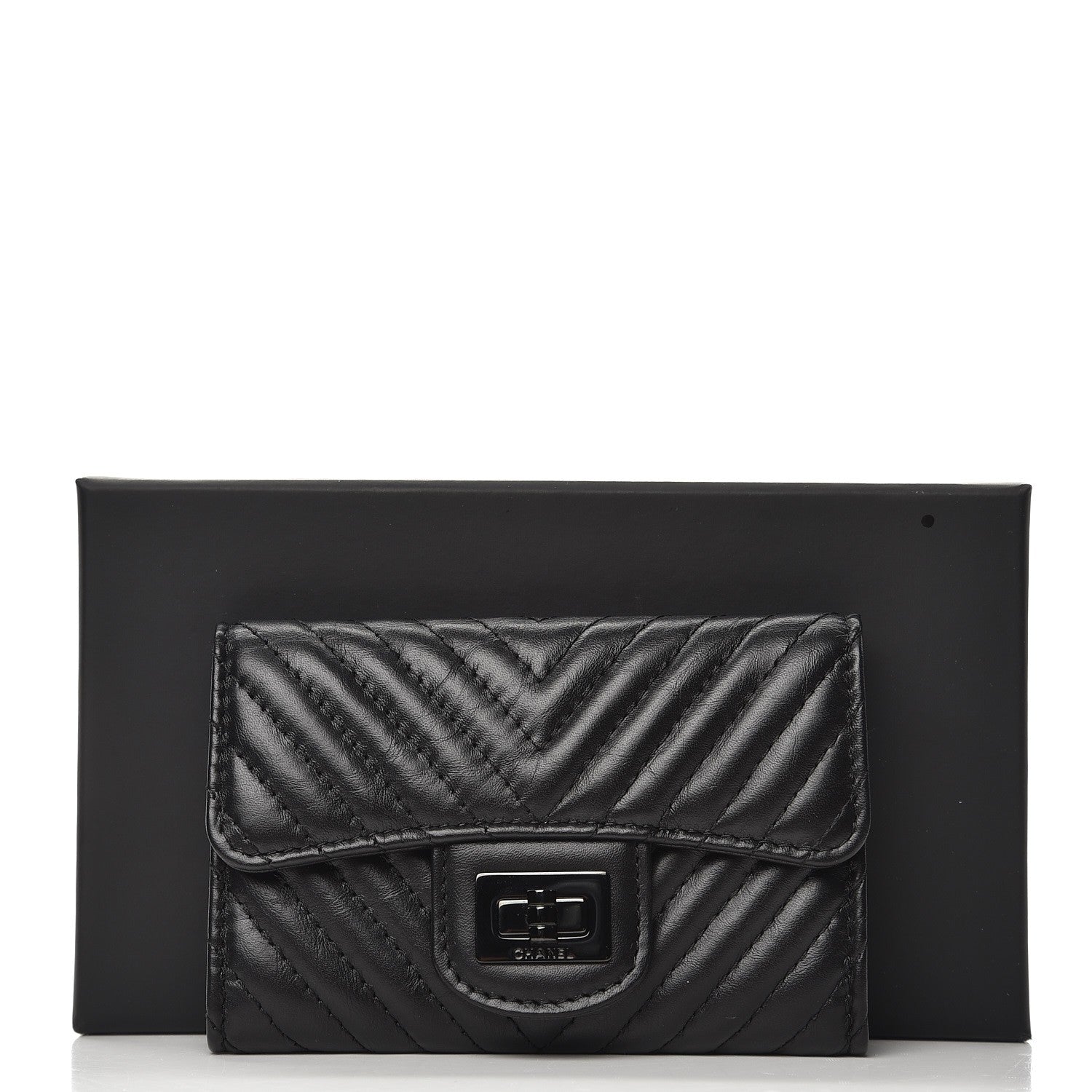 Chanel Aged Calfskin Chevron Quilted Card Holder Wallet So Black 9 of 9
