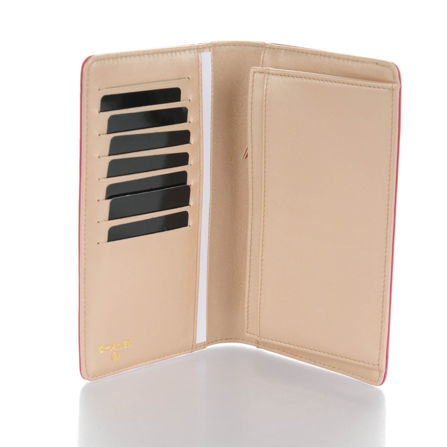 Lambskin Camellia Embossed Yen Wallet Fuchsia