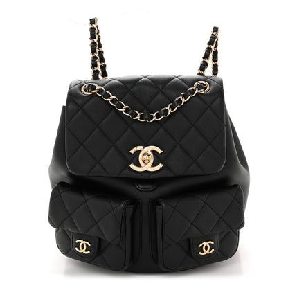 Chanel Calfskin Quilted Medium Duma Pockets Drawstring Backpack Black 1 of 11