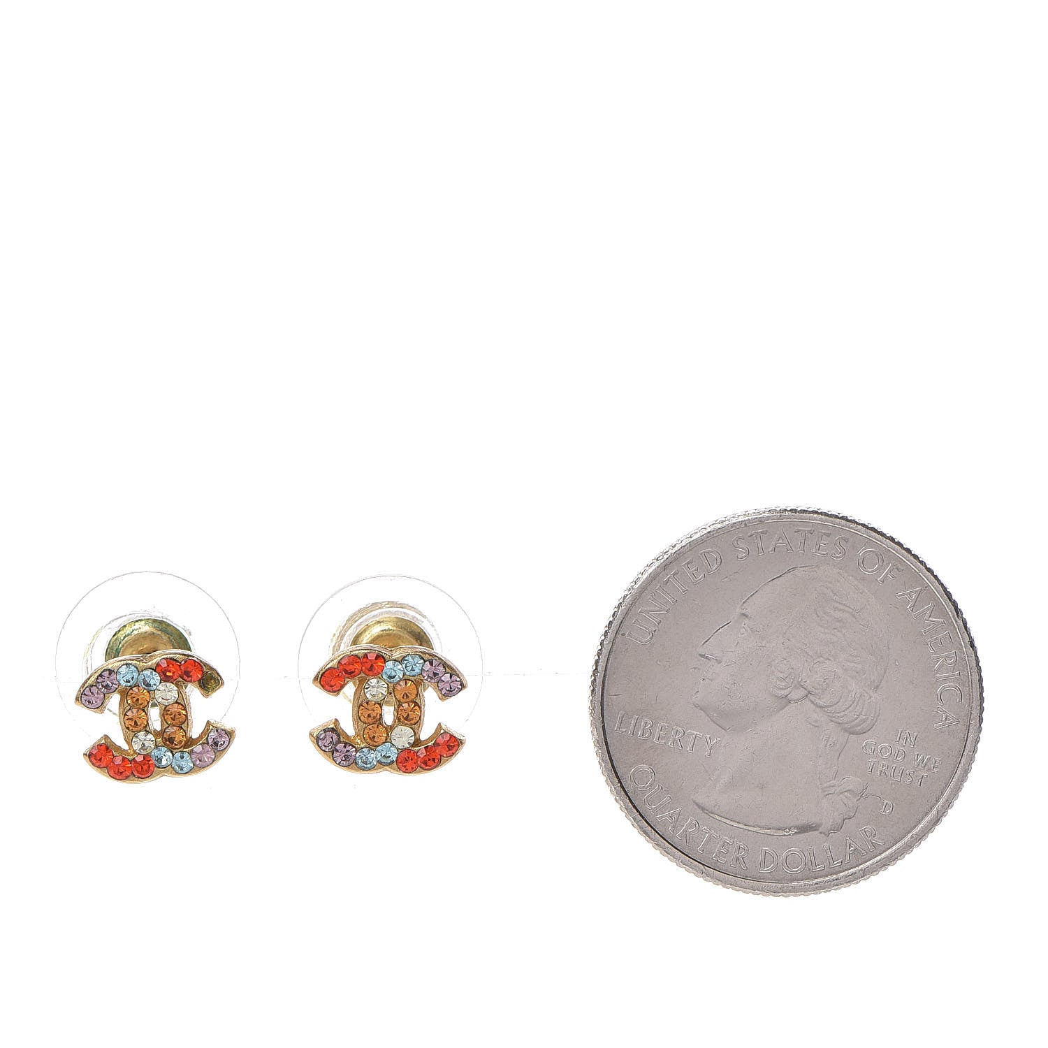 Chanel Crystal CC Earrings Gold Multicolor 2 of 6