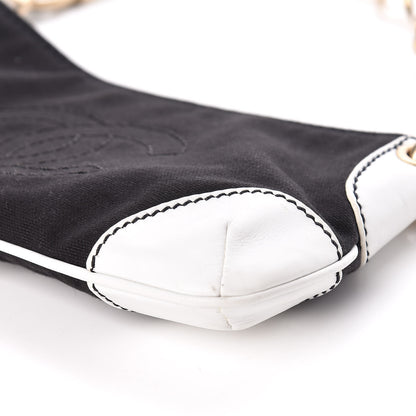 Chanel Lambskin Canvas CC Small Olsen Chain Shoulder Bag White Black 11 of 13