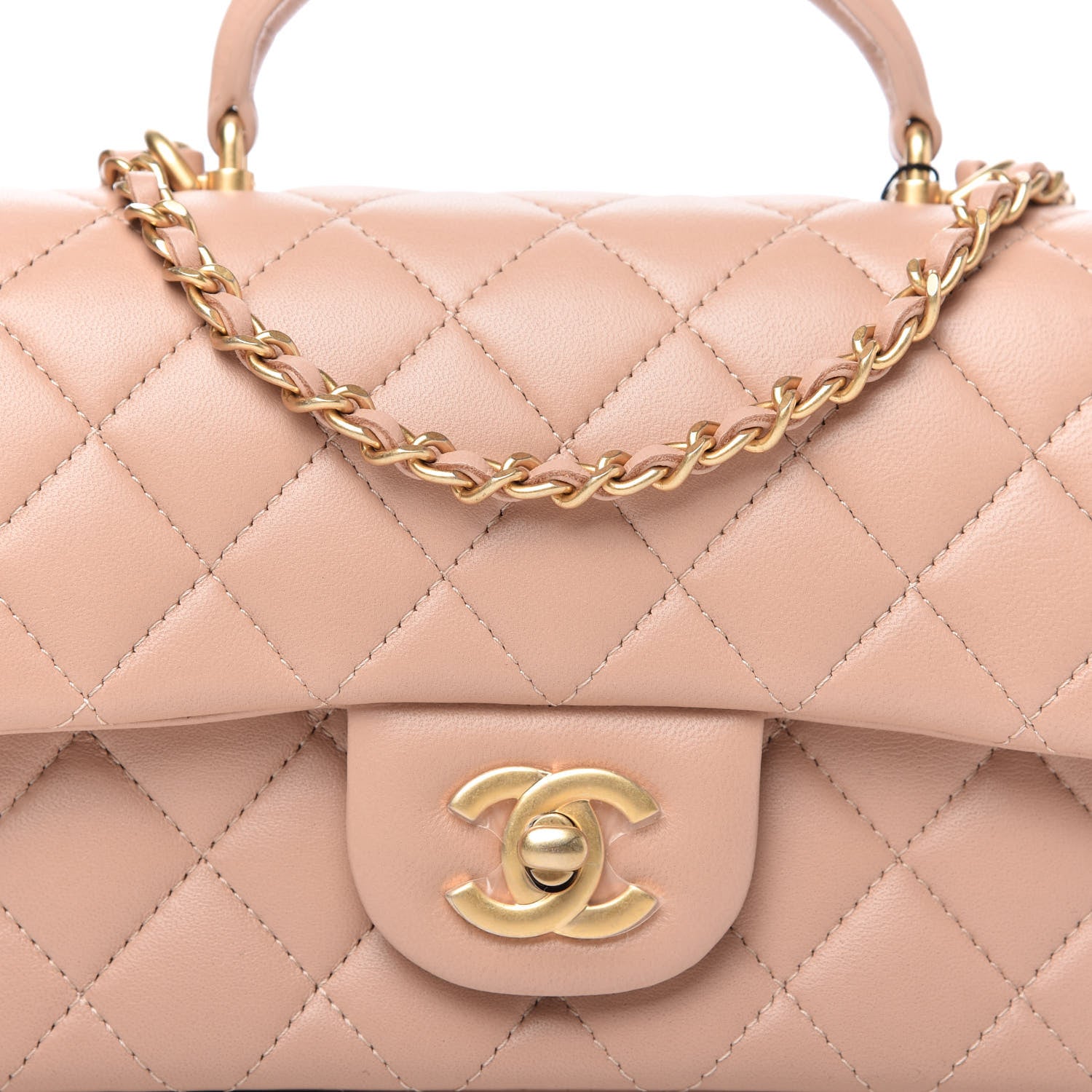 Chanel Lambskin Quilted Mini Top Handle Rectangular Flap Beige 9 of 10