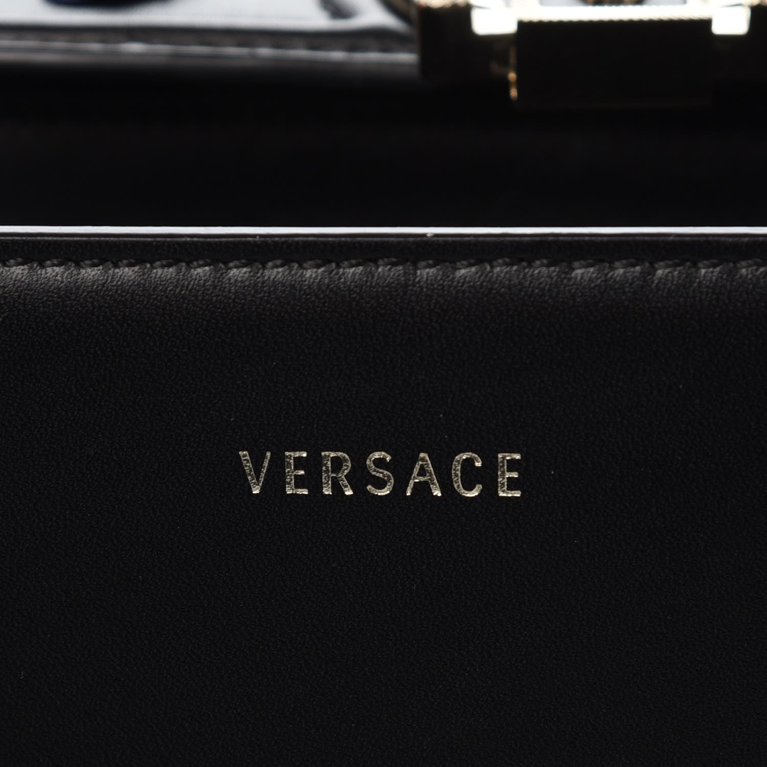 Versace Calfskin Flower Embroidered Medium DV One Satchel Black 6 of 9