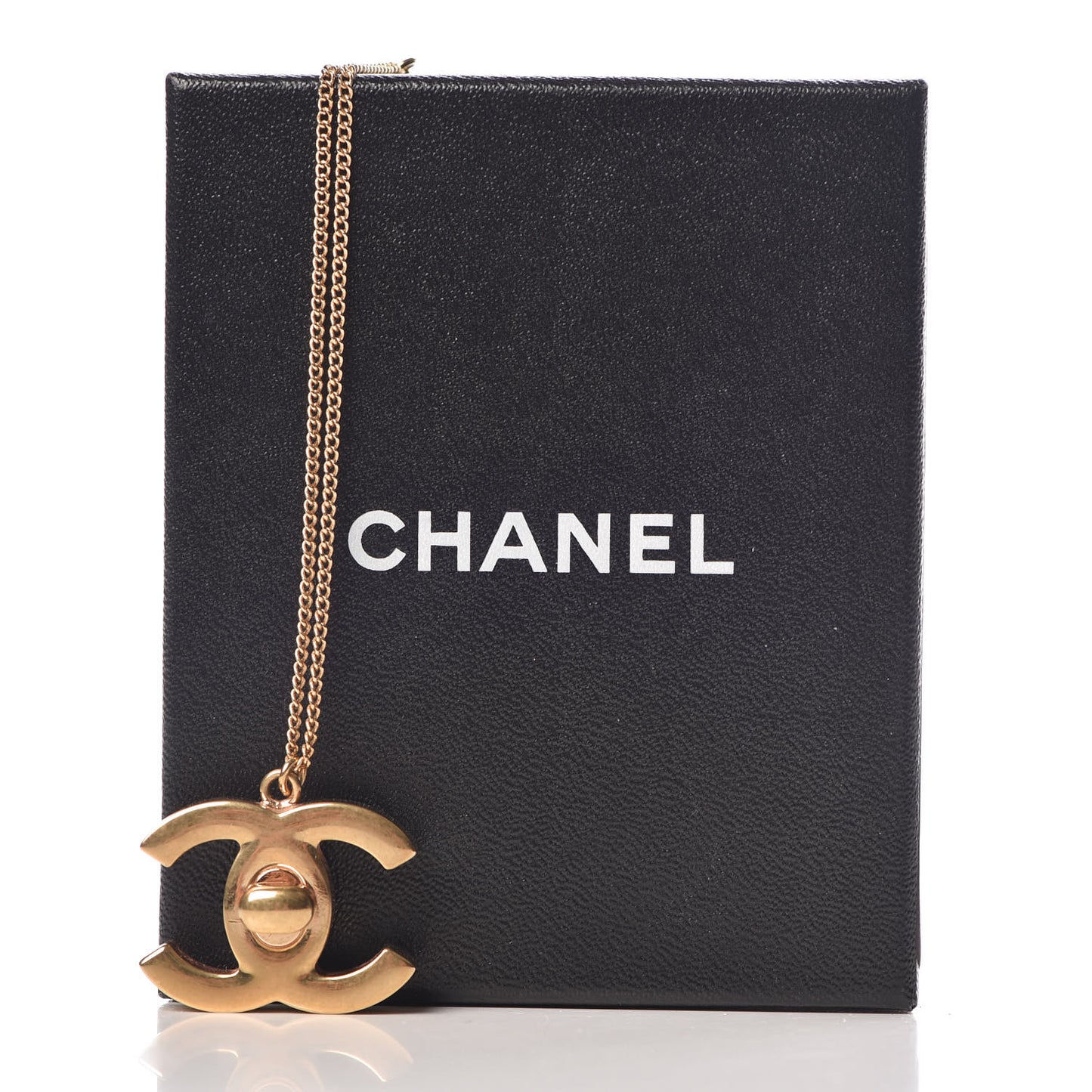 Large CC Turn Lock Pendant Necklace Gold