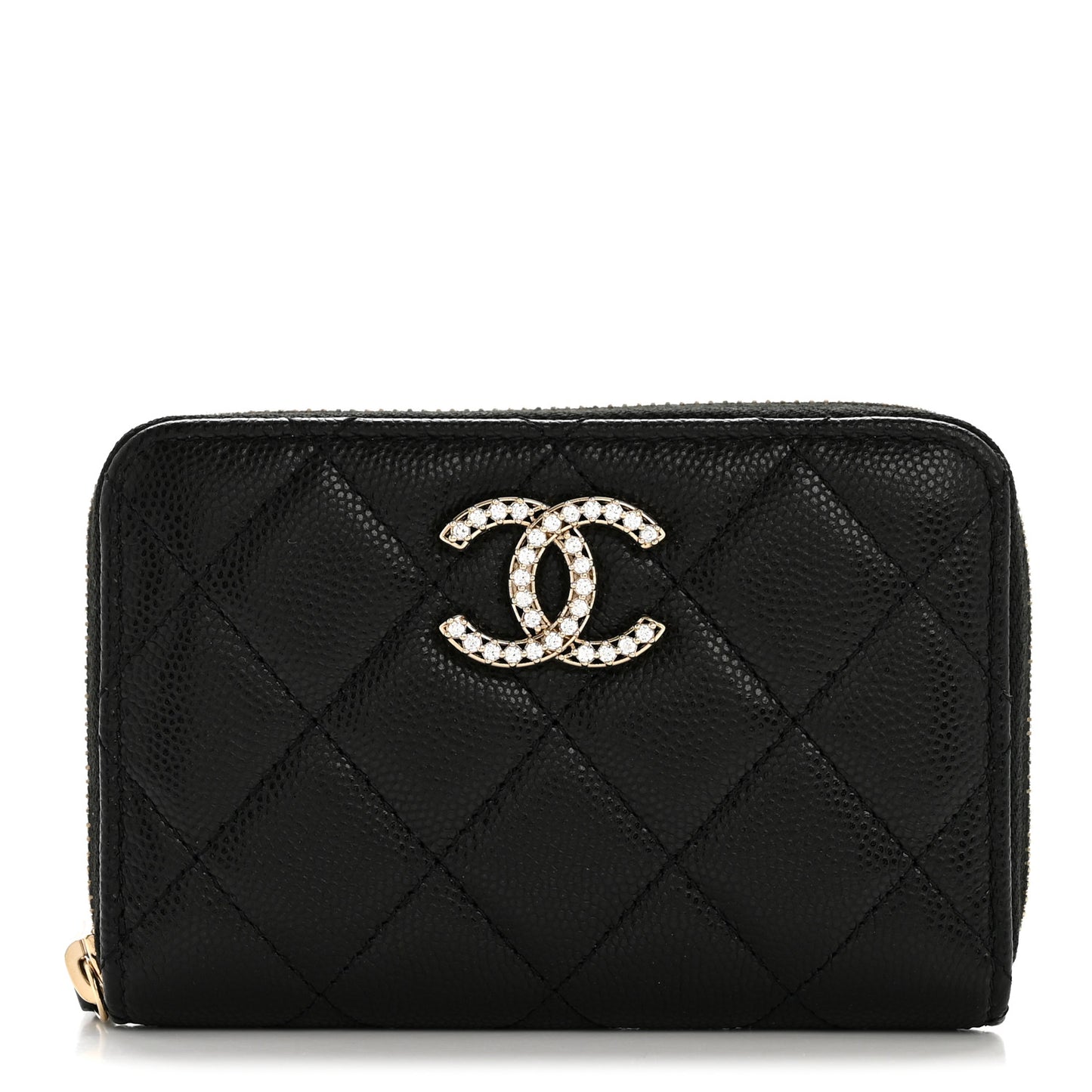 Caviar Crystal Quilted CC Zip Coin Purse Black