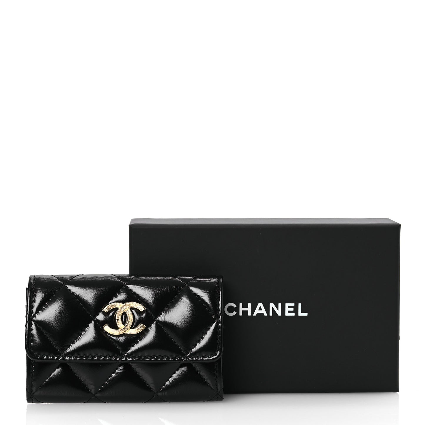 Shiny Lambskin Quilted Textured CC Card Holder Black