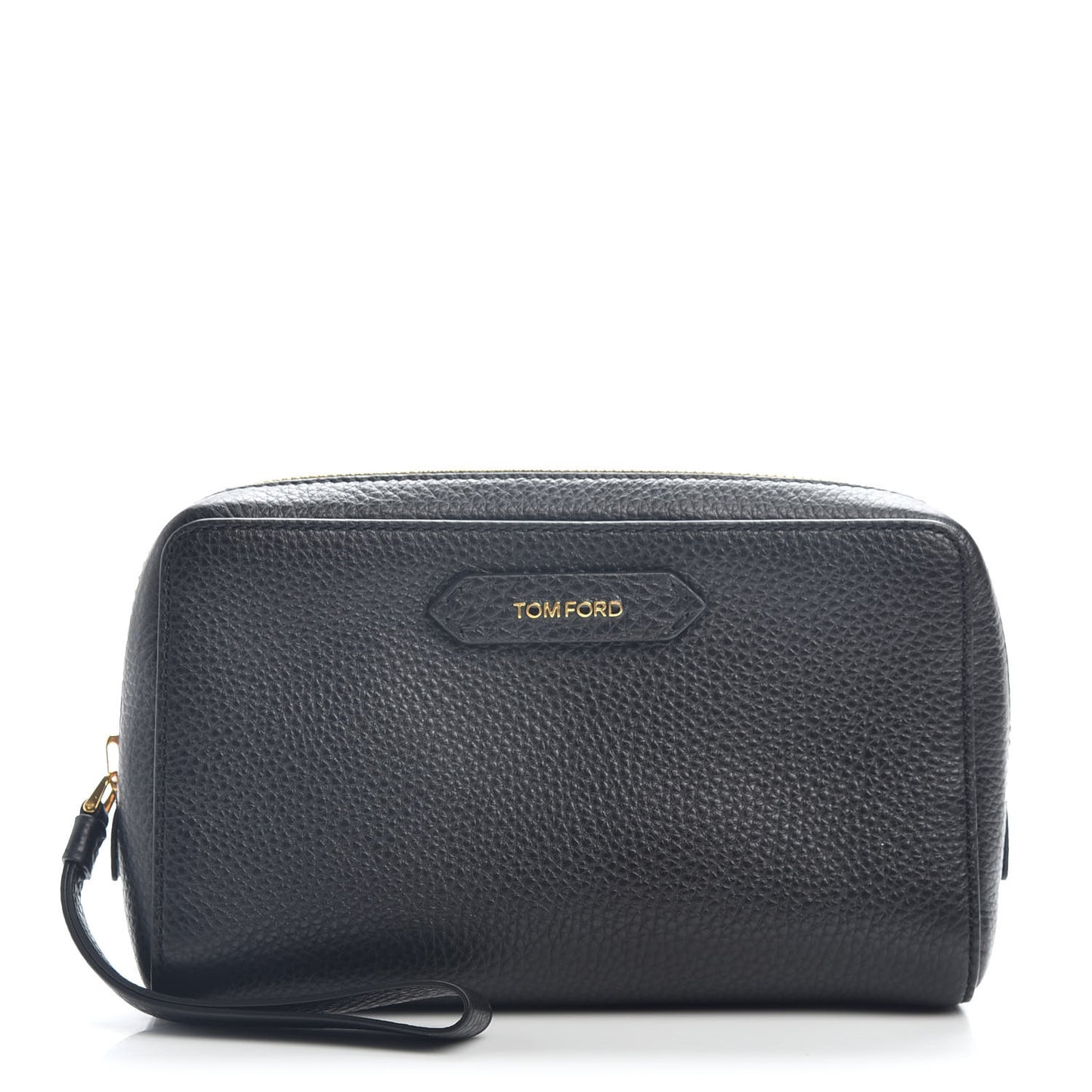 Grained Calfskin Medium Cosmetic Pouch Black