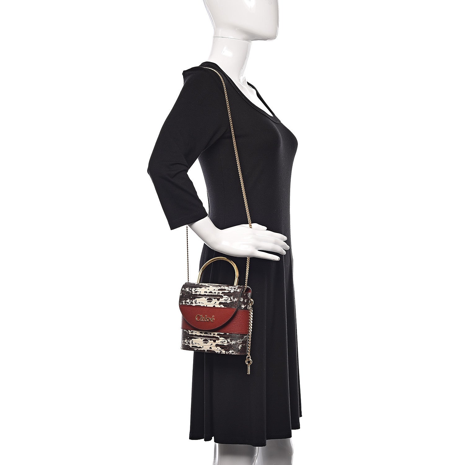 Chloe Calfskin Lizard Embossed Small Aby Lock Sepia Brown 2 of 13