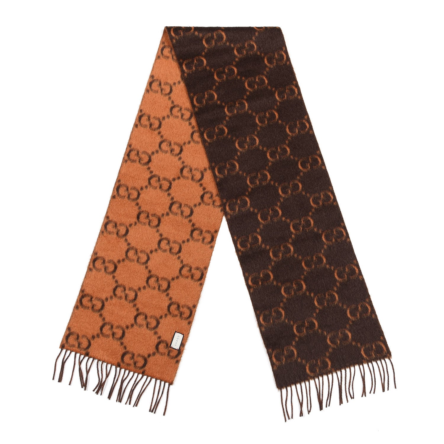 Gucci Wool Alpaca GG Monogram Big GG Rock Scarf Tangerine Brown 2 of 4