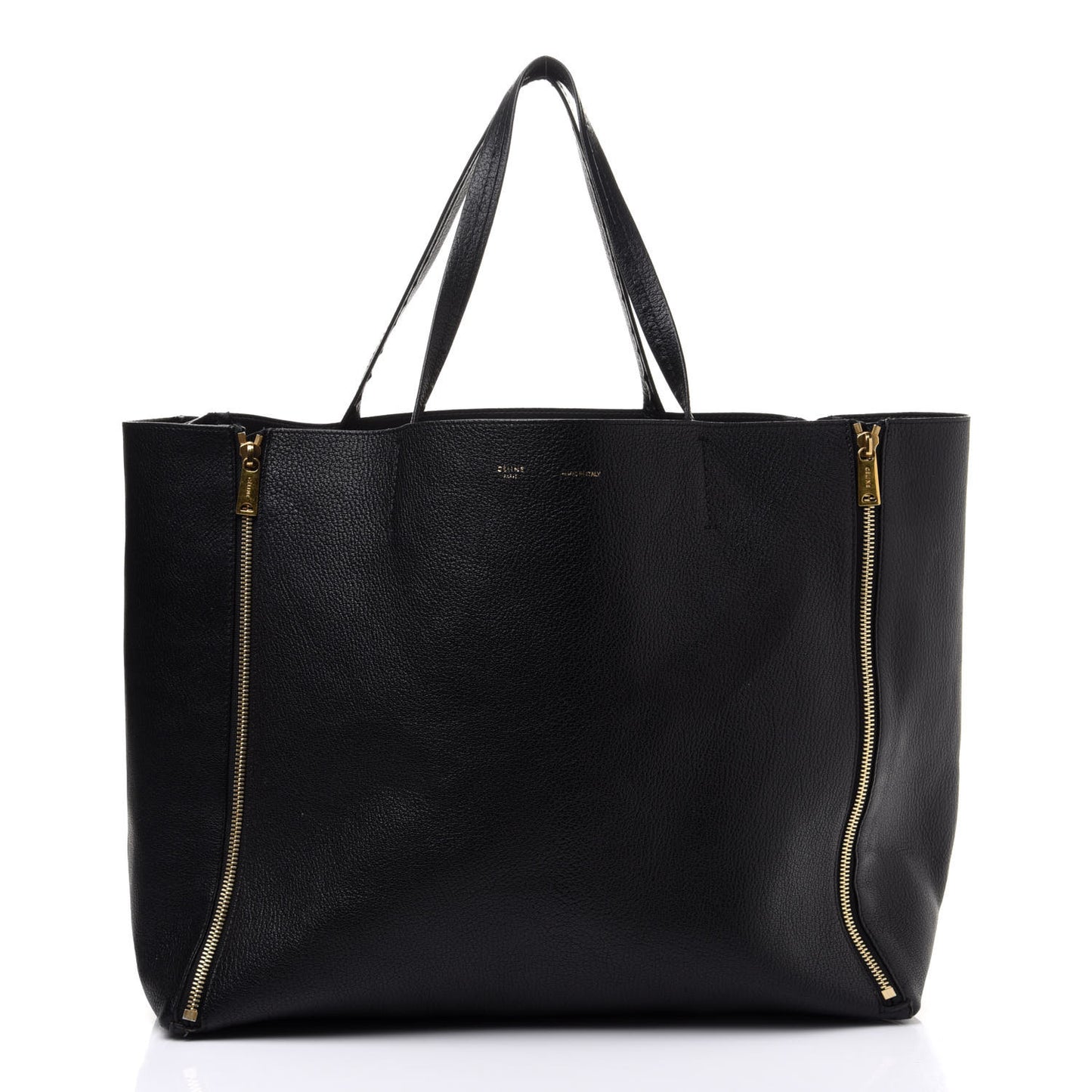 Smooth Lambskin Horizontal Zipper Gusset Cabas Black
