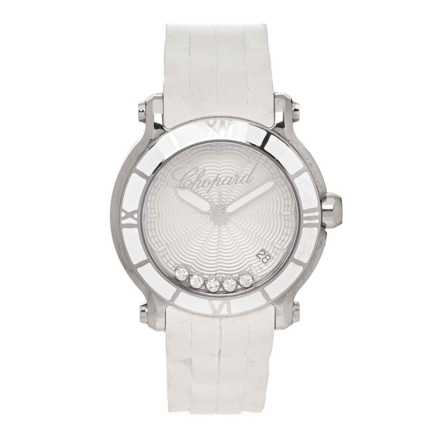 Stainless Steel Rubber 5 Diamond 36mm Happy Sport Guilloche Quartz Watch White