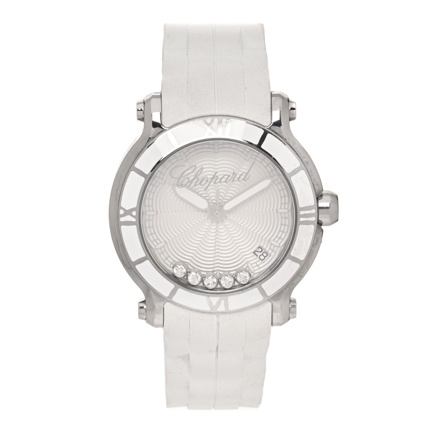 Chopard Stainless Steel Rubber 5 Diamond 36mm Happy Sport Guilloche Quartz Watch White 1 of 4