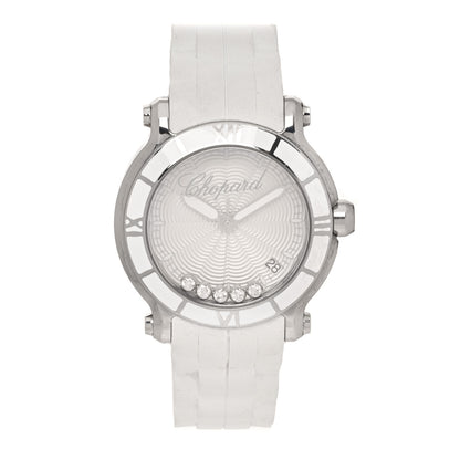 Chopard Stainless Steel Rubber 5 Diamond 36mm Happy Sport Guilloche Quartz Watch White 1 of 4