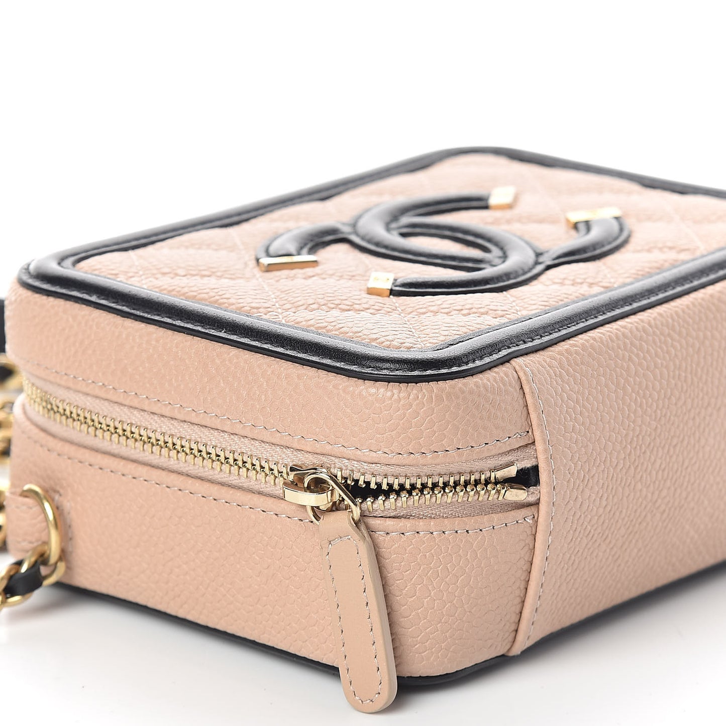 Caviar Quilted CC Filigree Vanity Clutch With Chain Beige Black