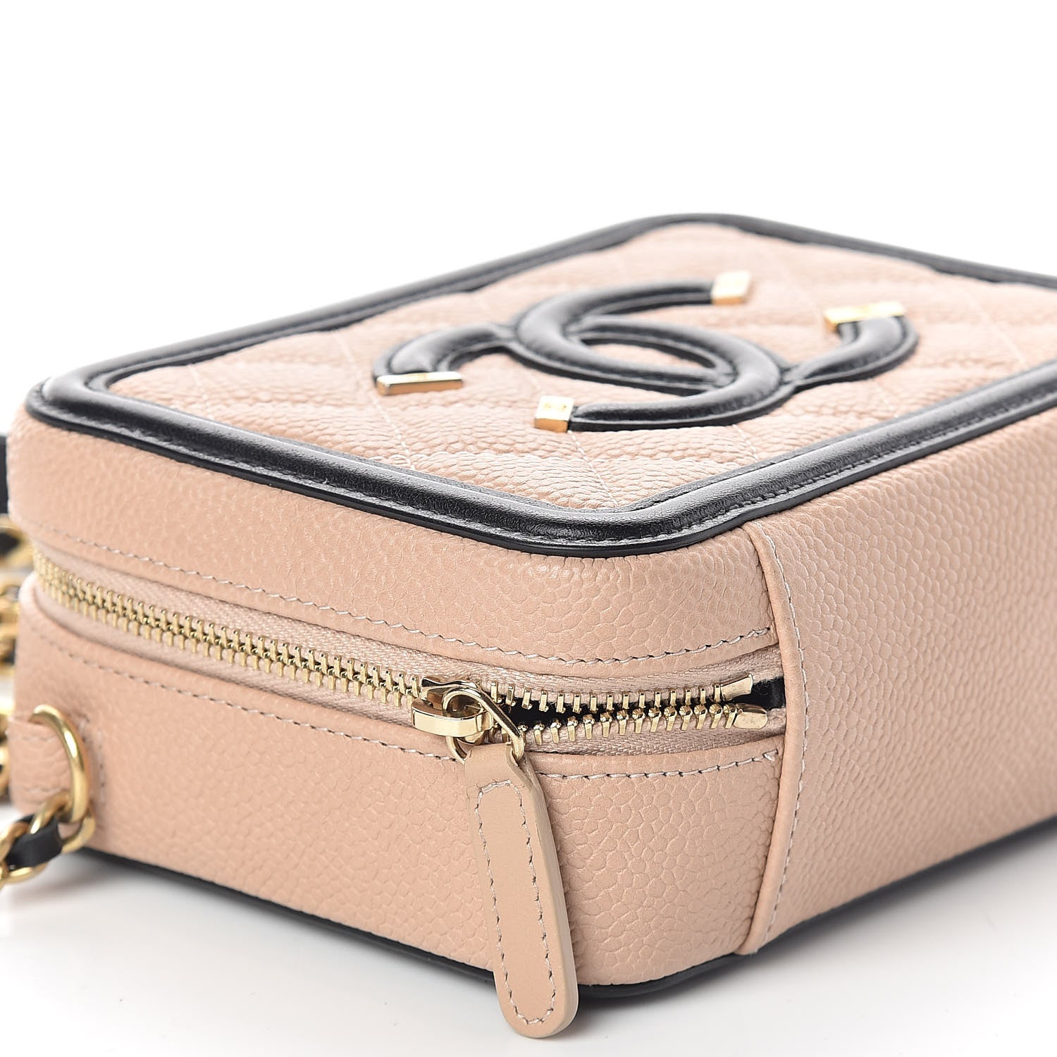 Chanel Caviar Quilted CC Filigree Vanity Clutch With Chain Beige Black 8 of 10
