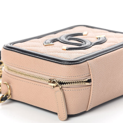 Chanel Caviar Quilted CC Filigree Vanity Clutch With Chain Beige Black 8 of 10