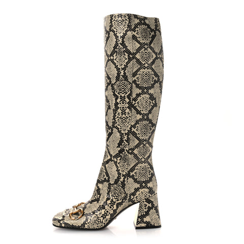 Calfskin Snakeskin Embossed Charlotte Horsebit 55mm Knee High Boots 38.5 Multicolor