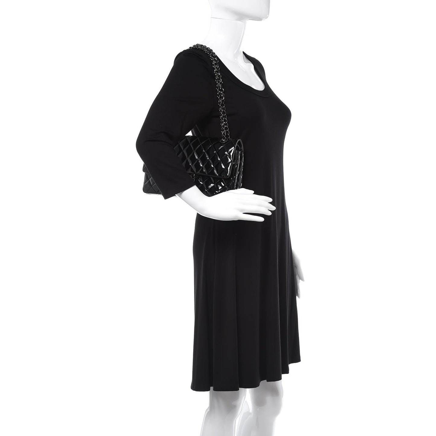 Patent Quilted Medium Double Flap Black