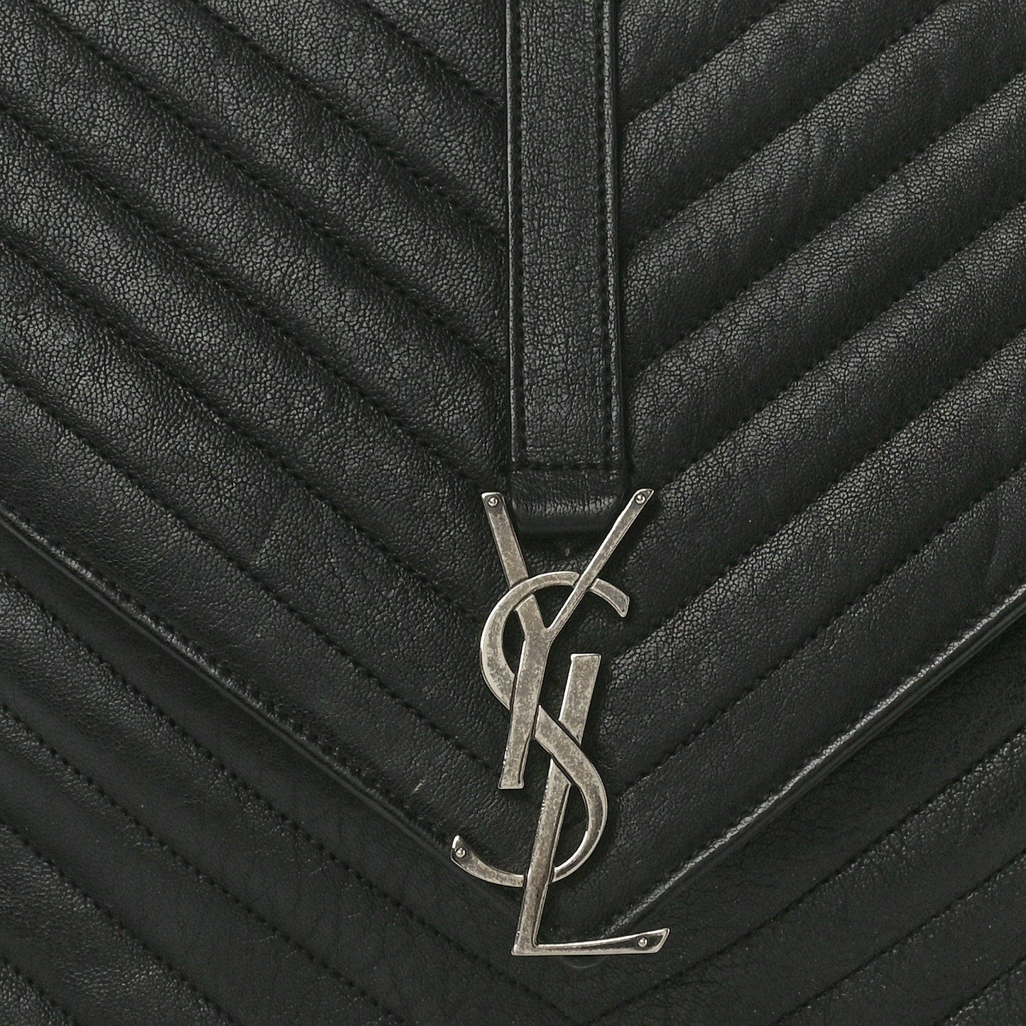 Sheepskin Matelasse Chevron Monogram Large College Satchel Black Tulip