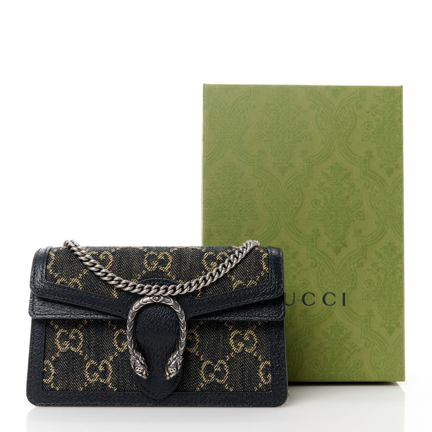 Gucci Jacquard Black Denim GG Monogram Super Mini Dionysus Shoulder Bag Black Ivory 10 of 10