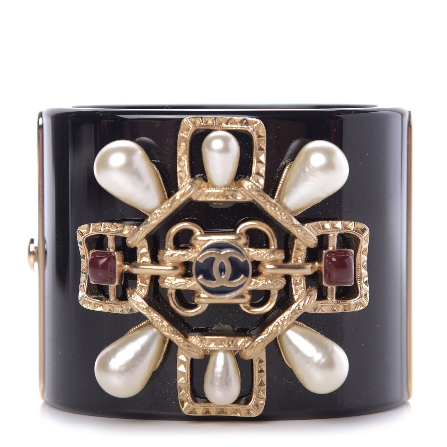 Chanel Resin Pearl Enamel CC Cabochon Cuff Black Multicolor 1 of 6