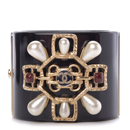Chanel Resin Pearl Enamel CC Cabochon Cuff Black Multicolor 1 of 6