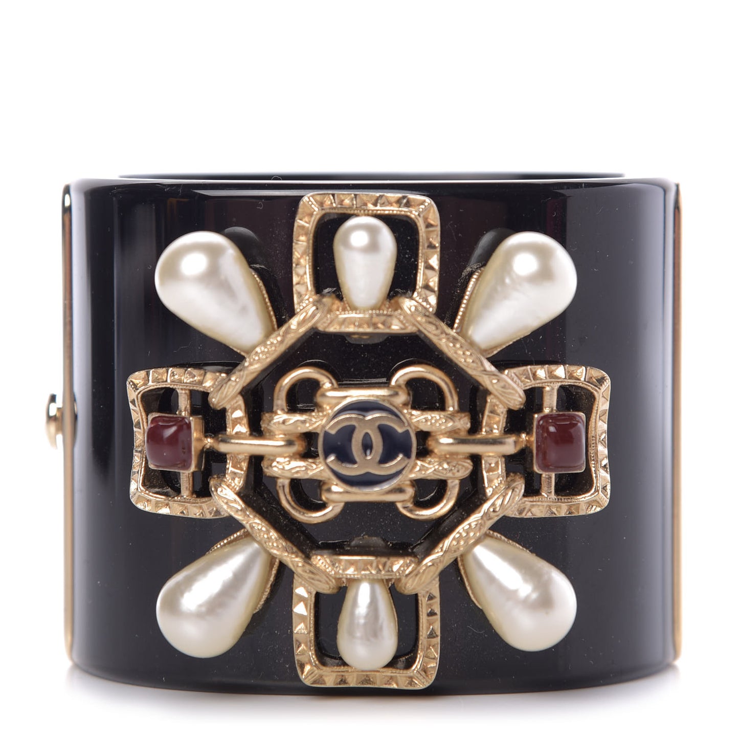 Resin Pearl Enamel CC Cabochon Cuff Black Multicolor