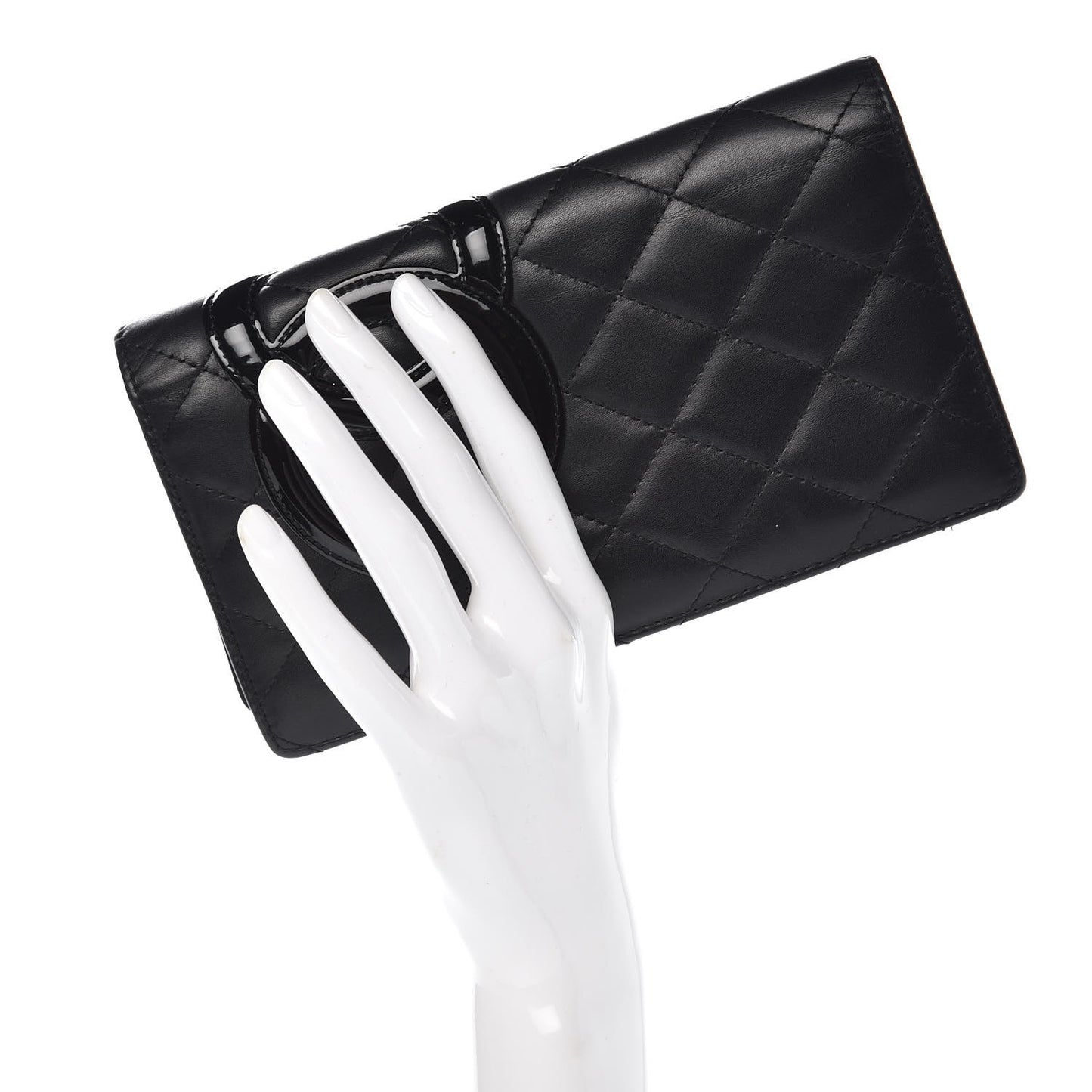Calfskin Quilted Cambon Yen Wallet Black