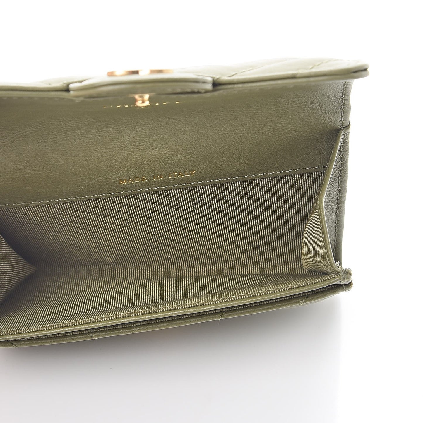 Calfskin Chevron Quilted Card Holder Khaki