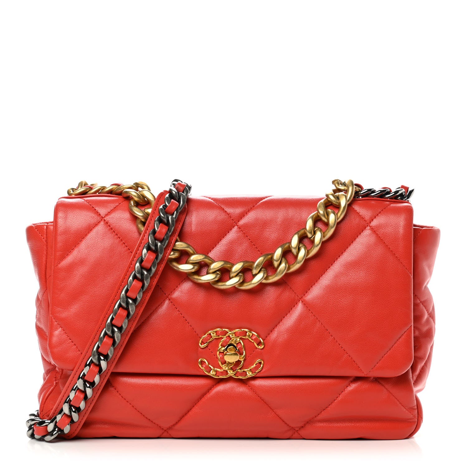 Chanel Goatskin Quilted Large Chanel 19 Flap Red 1 of 12