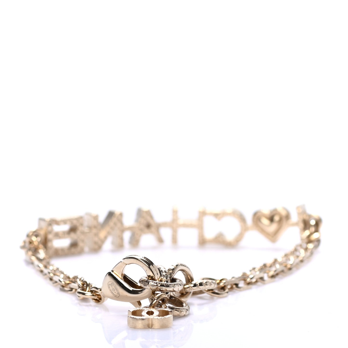 Quilted I Heart Chanel Logo Bracelet Gold