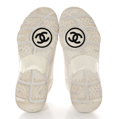 Chanel Suede Calfskin Fabric CC Sneakers 40 White 5 of 10