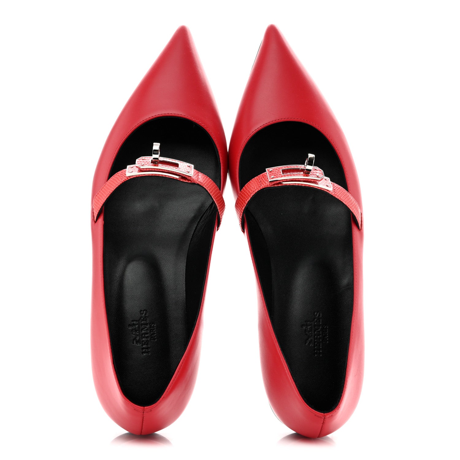 Hermes Lizard Calfskin Brillante Kelly Ballet Flat  38 Rouge Vif 2 of 11