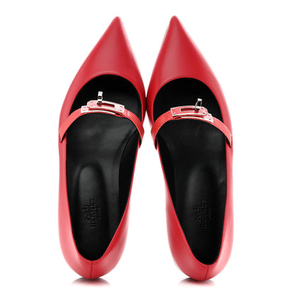 Hermes Lizard Calfskin Brillante Kelly Ballet Flat  38 Rouge Vif 2 of 11