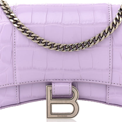 Balenciaga Shiny Calfskin Crocodile Embossed Hourglass Chain Bag Lilac 7 of 10