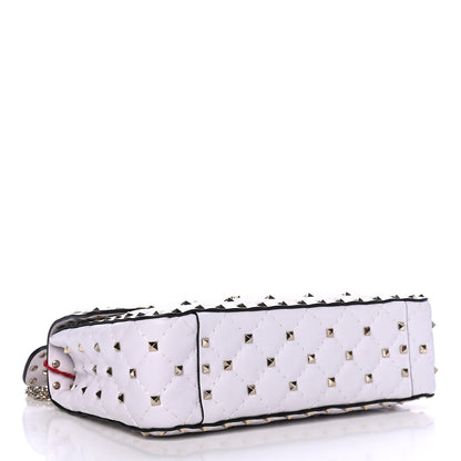 Valentino Garavani Lambskin VLTN Print Medium Rockstud Spike Shoulder Bag Optic White Black 3 of 5