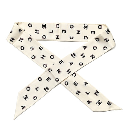Chanel Silk CC Slim Bandeau Scarf Ecru Black 1 of 3