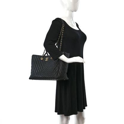 Chanel Caviar Chevron Quilted Coco Handle Shopping Tote Black 2 of 11