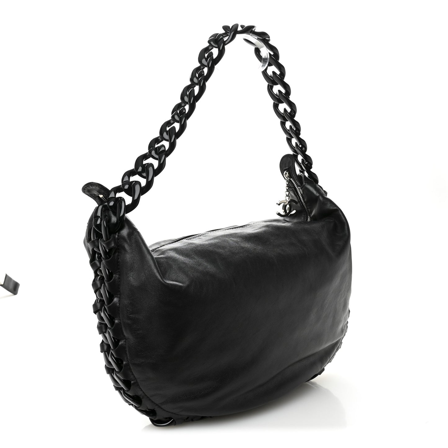 Calfskin Modern Chain Rhodoid Hobo Black