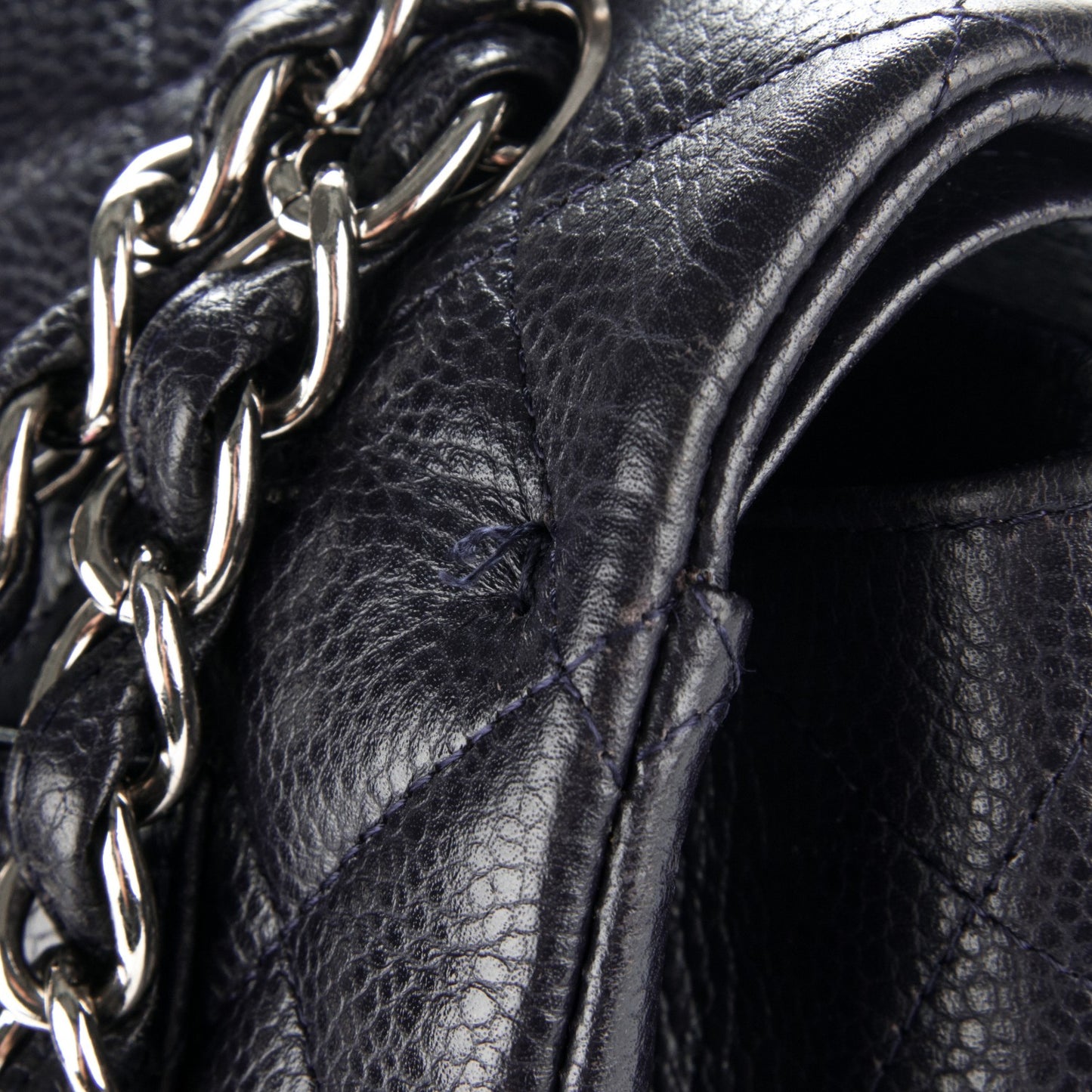 Caviar Quilted Maxi Double Flap Navy Blue