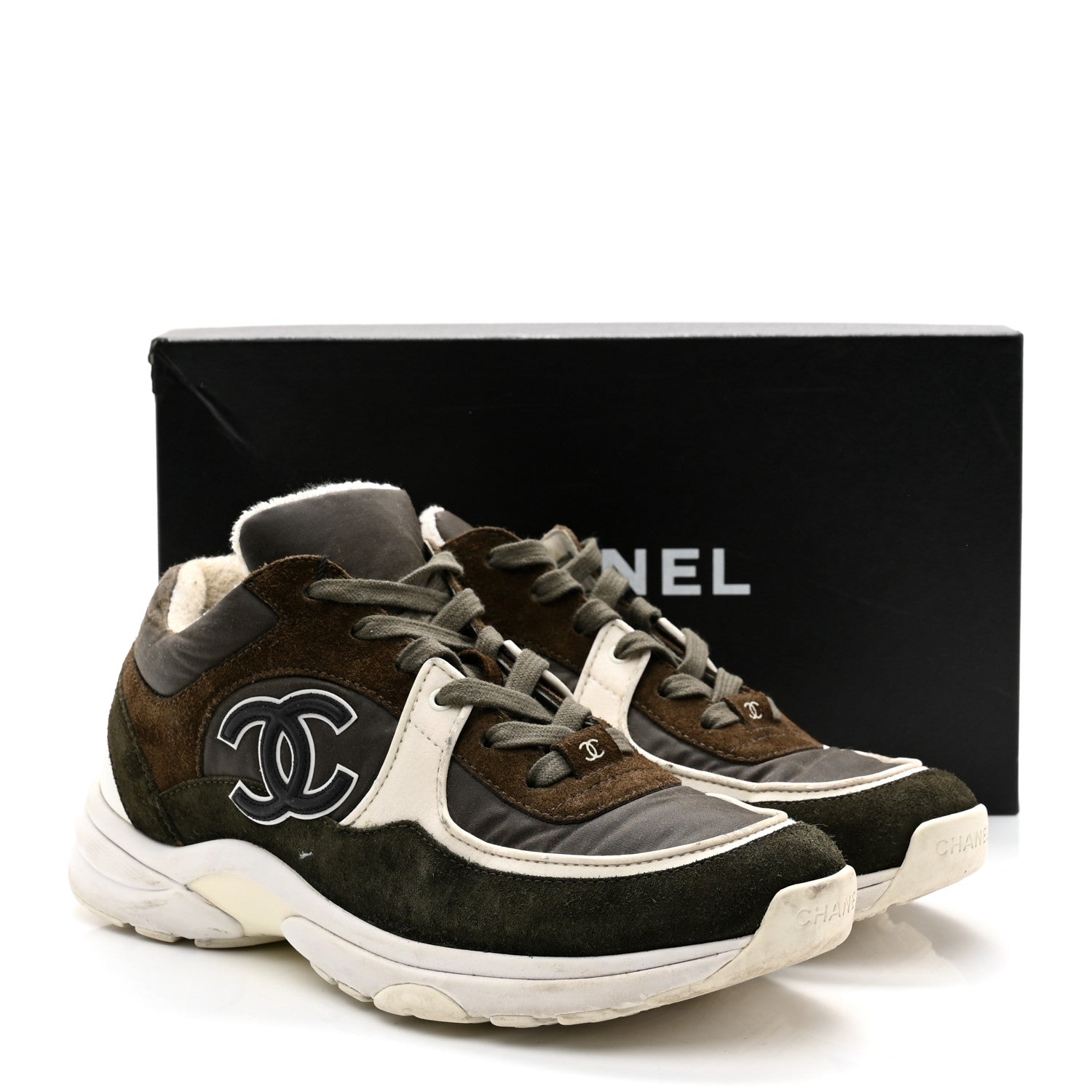 Chanel Fabric Calfskin Suede CC Sneakers 39.5 Khaki 12 of 12