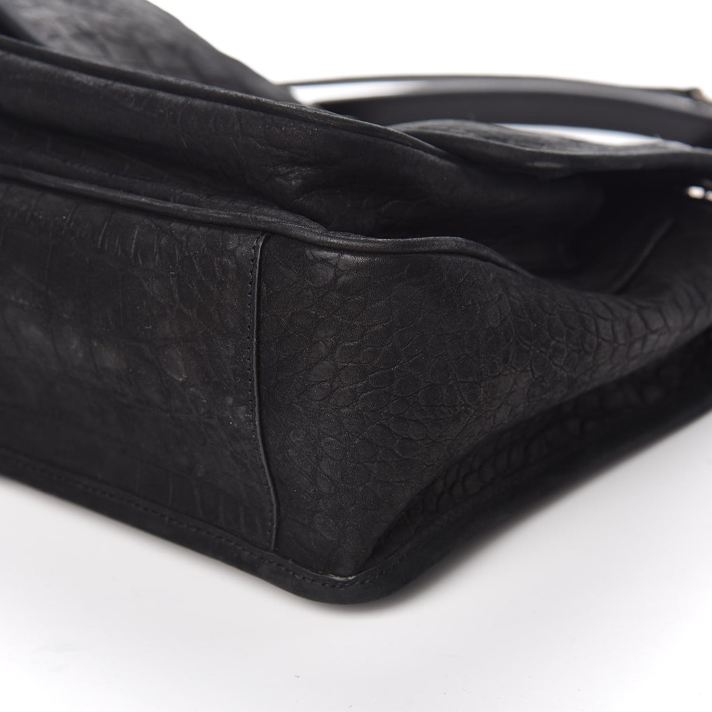 Nubuck Crocodile Embossed Monogram Medium Niki Chain Satchel Black
