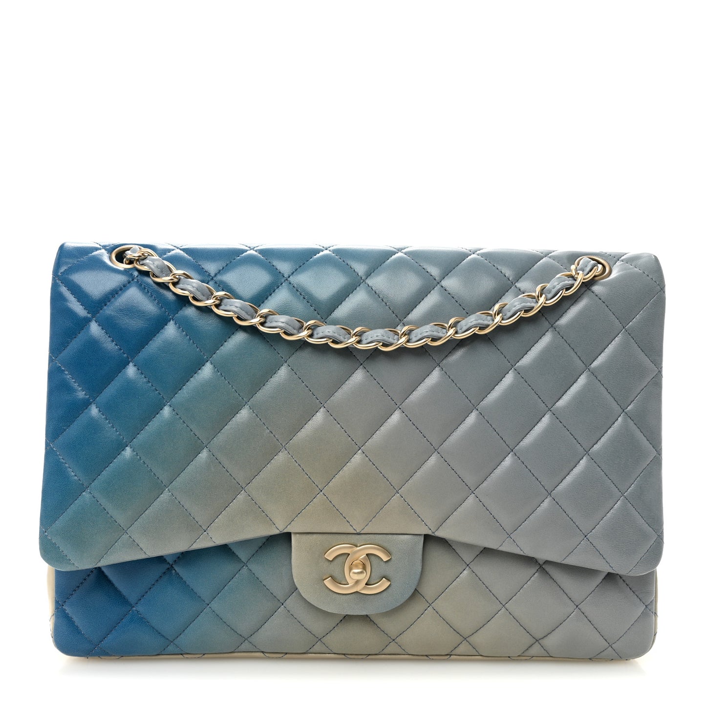 Lambskin Degrade Quilted Maxi Single Flap Light Blue