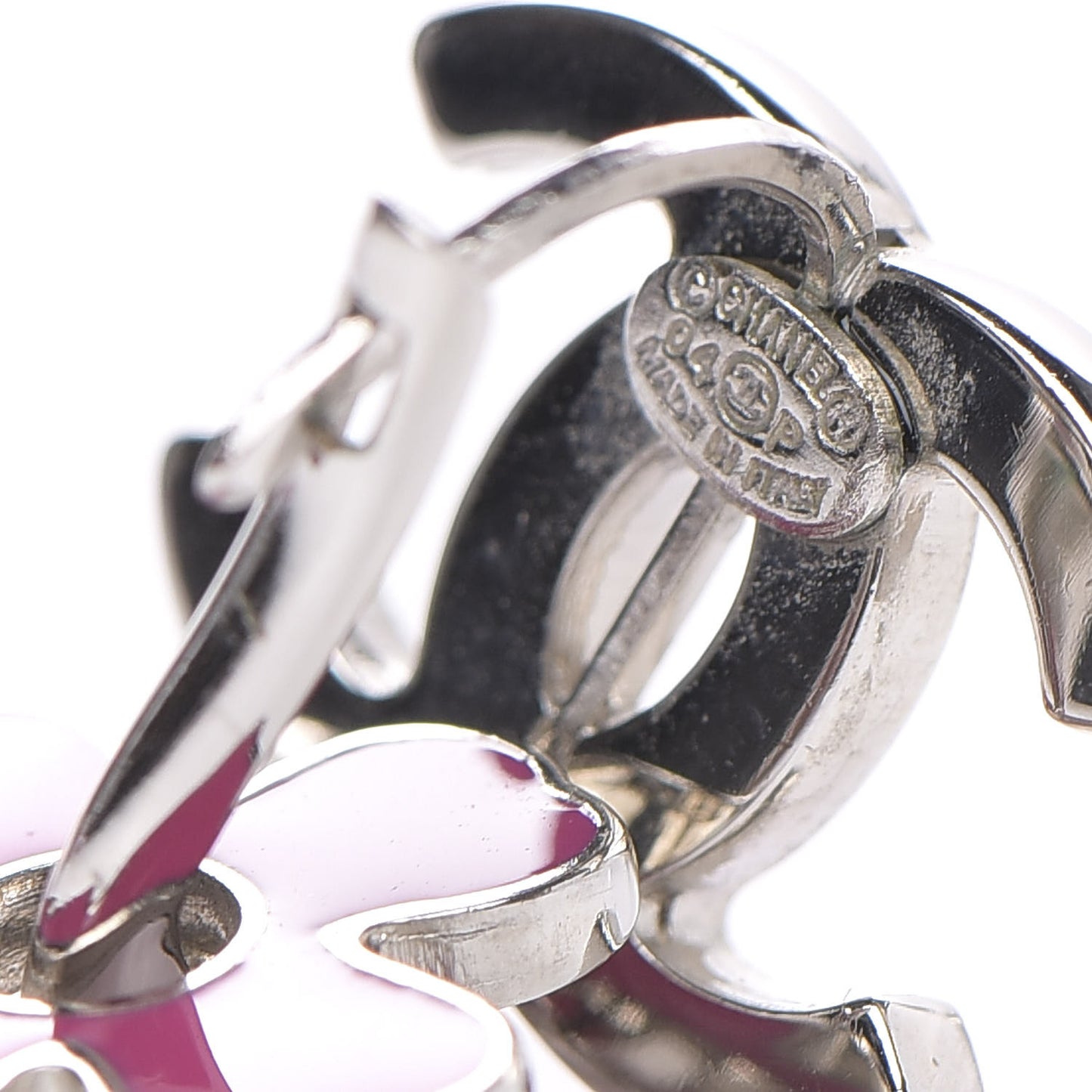 Enamel Clover CC Earrings Pink Silver