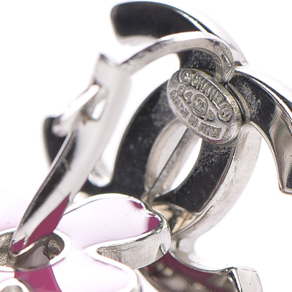 Chanel Enamel Clover CC Earrings Pink Silver 4 of 5