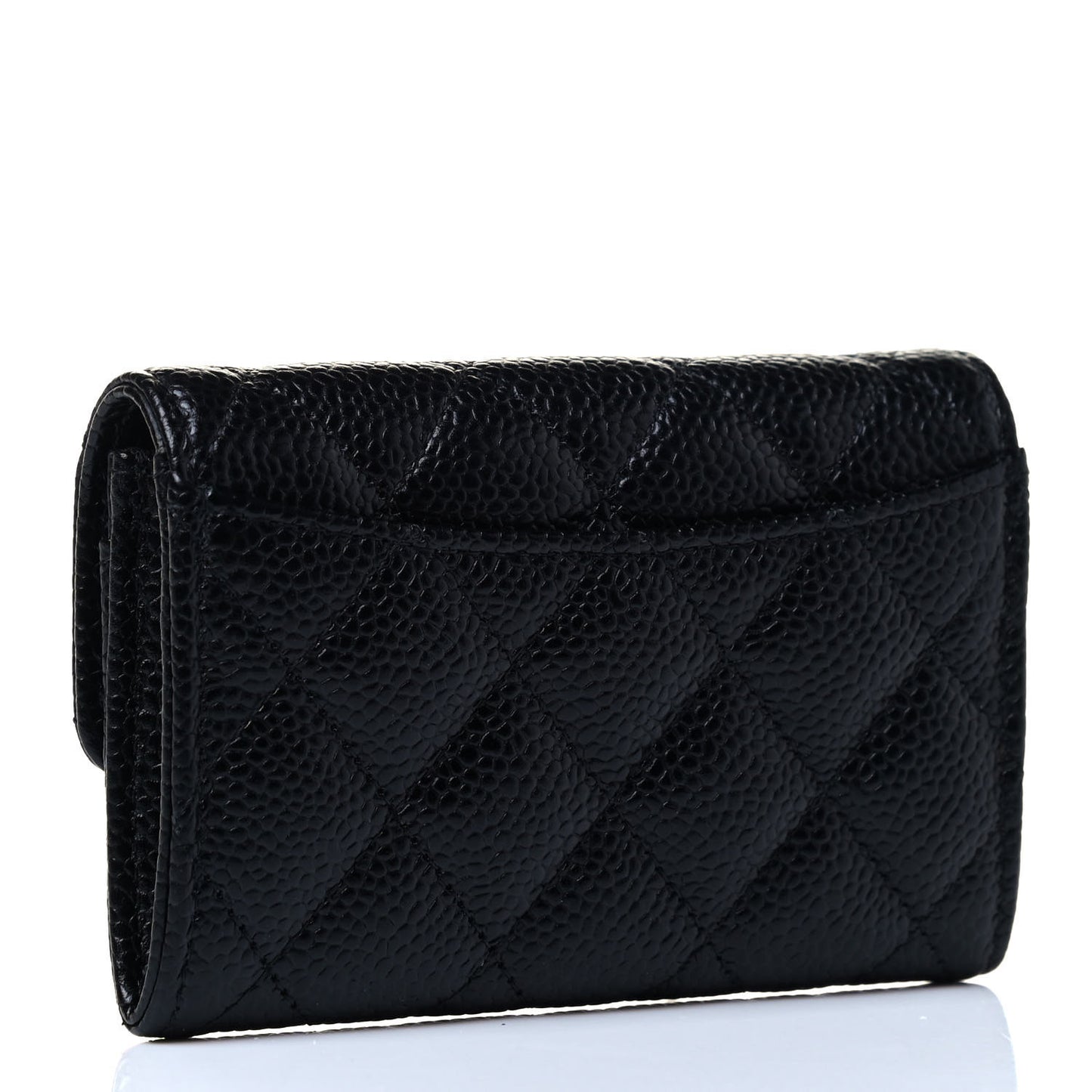 Caviar Quilted Flap Card Holder Wallet Black
