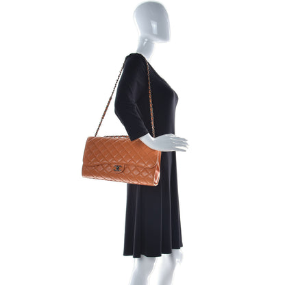 Chanel Lambskin Quilted Jumbo Grocery By Chanel Drawstring Shopping Bag Orange 2 of 16
